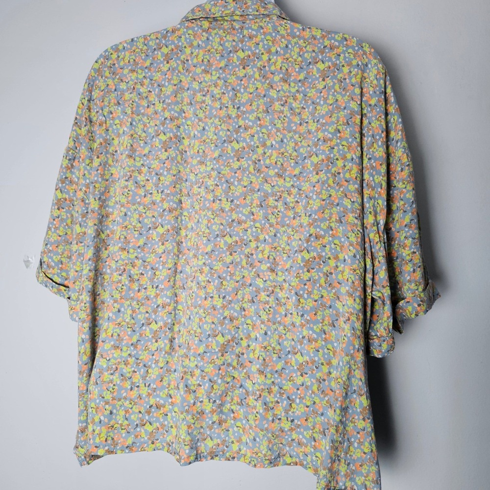 Prana Iguala Womens XL Button Down Shirt Gray Floral Print Short Sleeve Collared - Picture 5 of 10